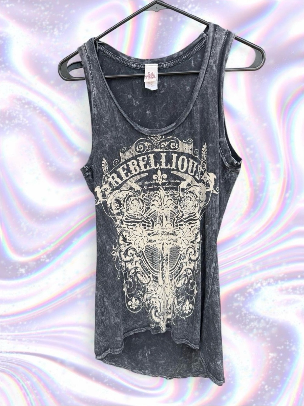 American Vintage Black Tank with Cream Rebellious Graphic